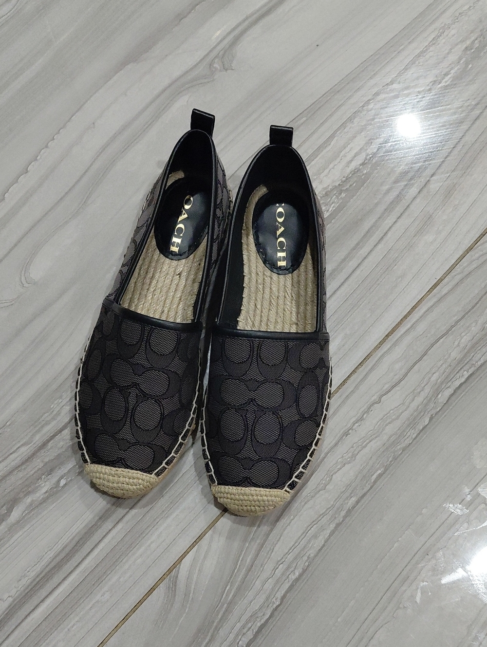 Coach Black Signature Canvas Espadrille Flats Size 6B